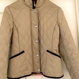 Coach tan quilted jacket w/brown velvet trim